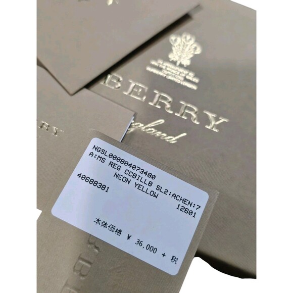 BURBERRY Mens Wallet Embossed Leather Bifold Neon Yellow Authentic Full Set Box - Picture 11 of 16